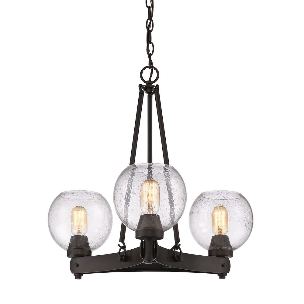 Golden Lighting-4855-3 RBZ-SD-Galveston - Chandelier 3 Light Steel in Rustic style - 21 Inches high by 24.25 Inches wide   Rubbed Bronze Finish with Seeded Glass